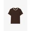 Sandro Mens Branded Contrast-trim Cotton-jersey T-shirt Bruns