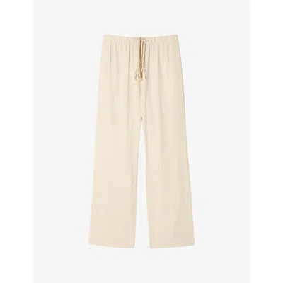 Sandro Mens Butter Cream Drawstring-waist Wide-leg Cotton Trousers In Yellow