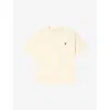 Sandro Mens Butter Cream Logo-patch Crewneck Cotton T-shirt Xs In Neutral
