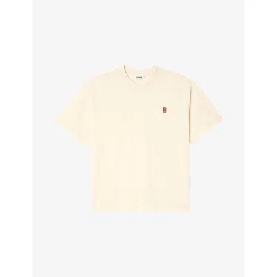 Sandro Mens Butter Cream Logo-patch Crewneck Cotton T-shirt Xs