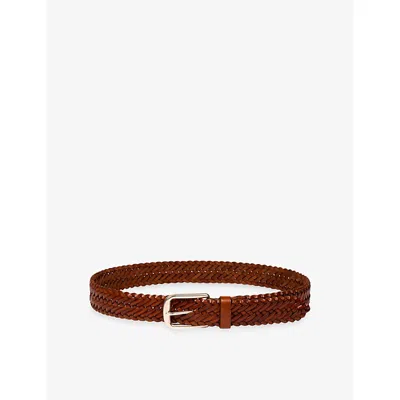 Sandro Mens Camel Braided Leather Belt In Brown