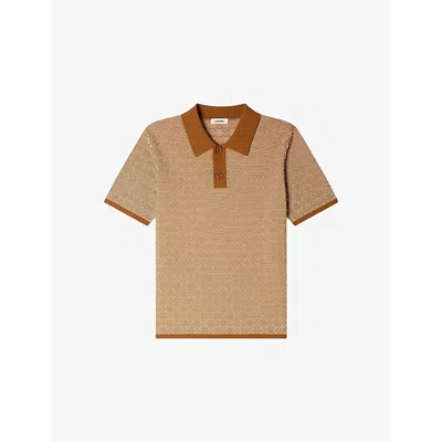 Sandro Mens Camel Cross Short-sleeve Knitted Polo Shirt In Multi