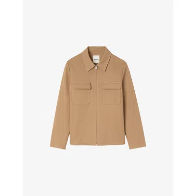 Sandro Mens Camel Flap-pockets Straight-fit Cotton Jacket In Brown