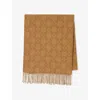 Sandro Mens Camel Monogram-pattern Fringed Wool Scarf In Brown