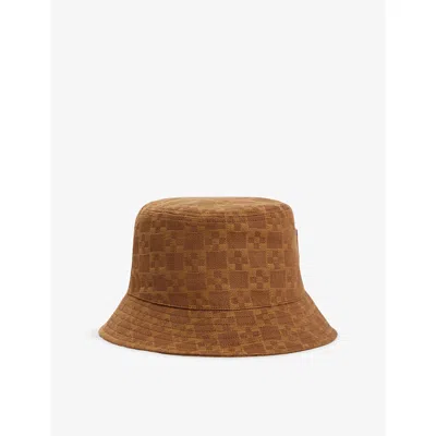 Sandro Mens  Square-motif Denim Bucket Hat In Brown