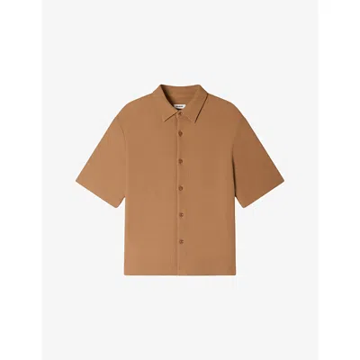 Sandro Mens  Textured Shark-collar Stretch-woven Shirt In Brown