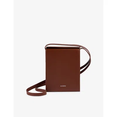 Sandro Mens Chocolate Branded Leather Phone Holder In Brown