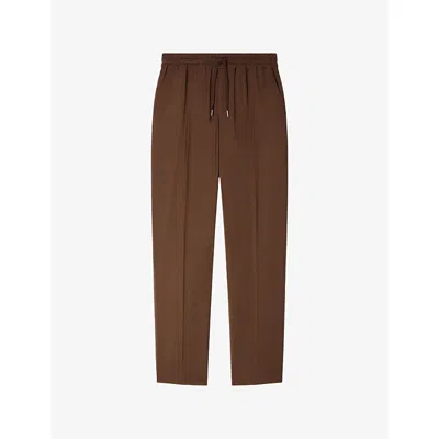 Sandro Mens Chocolate Drawstring-waist Straight-leg Wool-blend Trousers In Brown