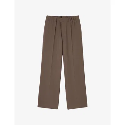 Sandro Mens Chocolate Elasticated-waist Wide-leg Stretch-woven Trousers Xl In Brown