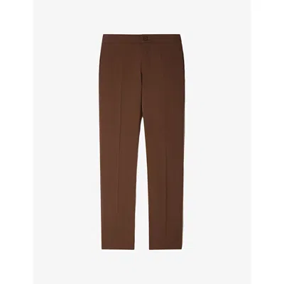 Sandro Mens Cognac High-rise Stretch-jersey Trousers Xl In Brown