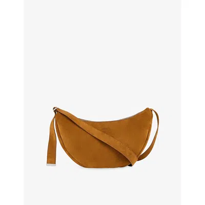 Sandro Mens Cognac Logo Small Suede Hobo Bag In Brown