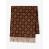 Sandro Mens Cognac Monogram-pattern Fringed Wool Scarf In Brown