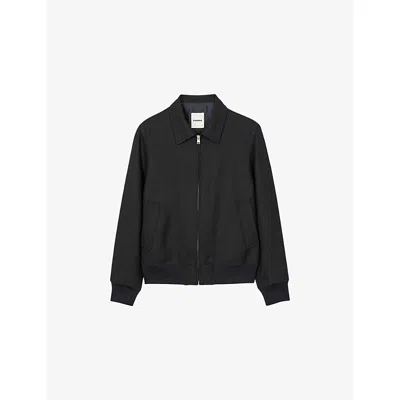 Sandro Mens Navy Blue Collared Regular-fit Woven Jacket Xl In Black