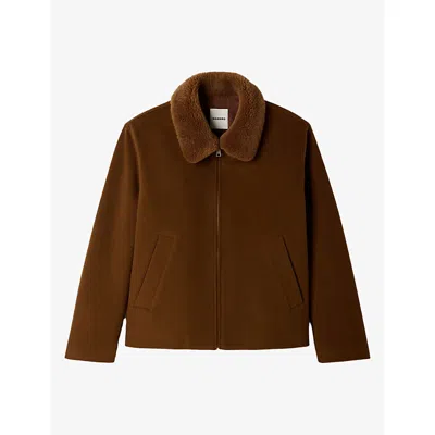 Sandro Mens Collared Regular-fit Wool And Cashmere Jacket Camel In Brown