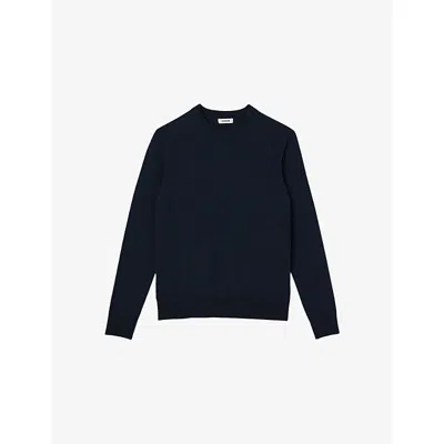 Sandro Mens Navy Blue Crewneck Knitted Wool Jumper
