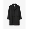 Sandro Mens Dark Grey Broadcloth Lapel-collar Wool Coat Xl In Black