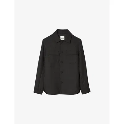 Sandro Mens Dark Grey Flap-pocket Regular-fit Woven Overshirt In Gray