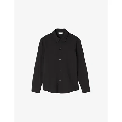 Sandro Mens Dark Grey Joker Long-sleeve Regular-fit Stretch-woven Shirt In Black