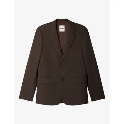 Sandro Mens Dark Taupe Legacy Single-breasted Stretch-wool Jacket In Brown