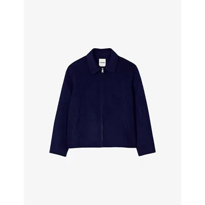 Sandro Mens Double-faced Long-sleeve Wool-blend Jacket Bleus