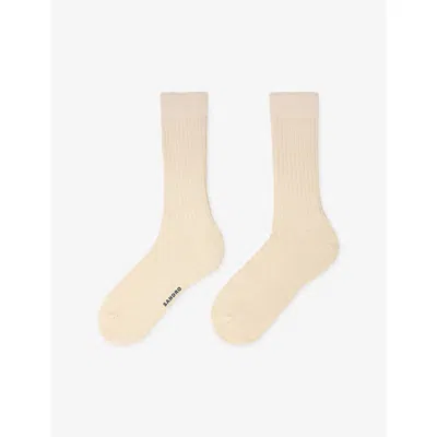 Sandro Mens  Ribbed Logo-print Silk-blend Socks In Neutral