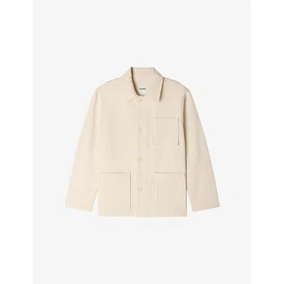 SANDRO MENS ECRU SIDE-POCKET COTTON WORKER JACKET