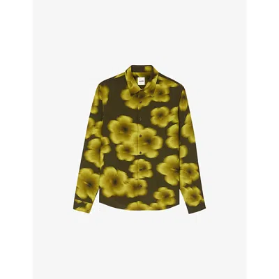 Sandro Mens Floral-print Long-sleeved Woven Shirt Verts