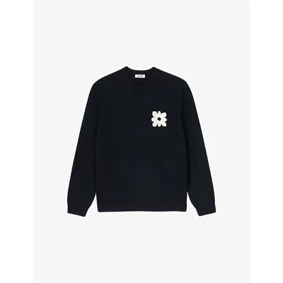 Sandro Mens  Flower-patch Crewneck Cotton Sweatshirt In Bleus