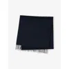 Sandro Mens  Fringed-trim Wool And Cashmere-blend Scarf In Bleus