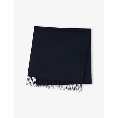 Sandro Mens  Fringed-trim Wool And Cashmere-blend Scarf In Bleus