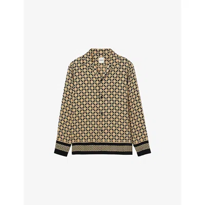 Sandro Mens Beige Geometric-print Relaxed-fit Woven Shirt In Brown