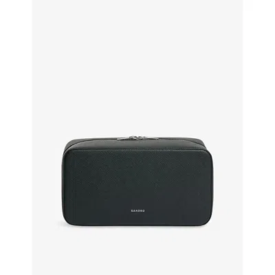 Sandro Mens Green Logo-embossed Leather Washbag