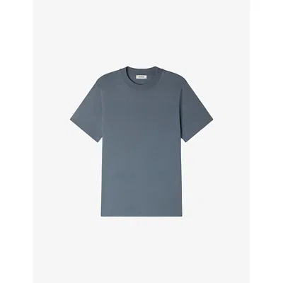 Sandro Mens Grey / Blu Short-sleeved Cotton-jersey T-shirt In Blue