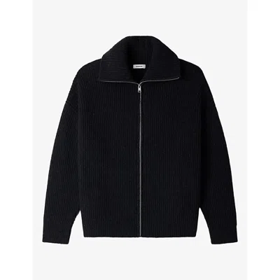 Sandro Mens Grey Textured Zip-up Wool-blend Cardigan In Black