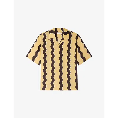 Sandro Mens Light Yellow Printed Short-sleeve Linen-blend Shirt