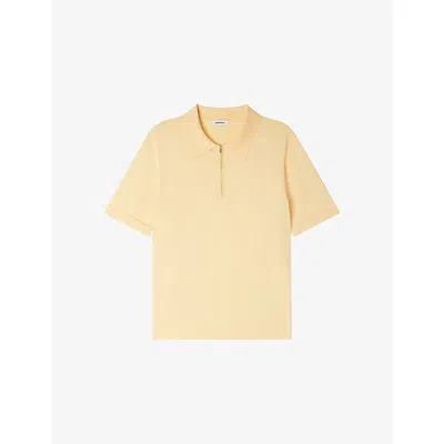Sandro Mens  Zipped Stretch-woven Polo Shirt In Yellow