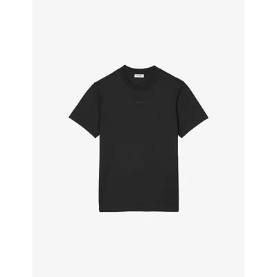 SANDRO MENS LOGO-EMBELLISHED SHORT-SLEEVE COTTON T-SHIRT NOIR / GRIS