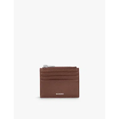 Sandro Mens Bruns Logo-embossed Zipped Leather Card Holder