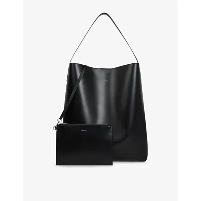 Sandro Mens Logo Leather Hobo Bag Black