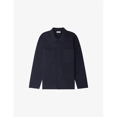 Sandro Mens Navy Blue Long-sleeved Chest-pocket Stretch-knit Jacket
