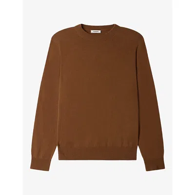 Sandro Mens Long-sleeve Crewneck Cashmere Jumper Dark Camel In Brown