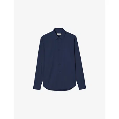 Sandro Mens Midnight Blue Classic Long-sleeve Cotton-blend Shirt