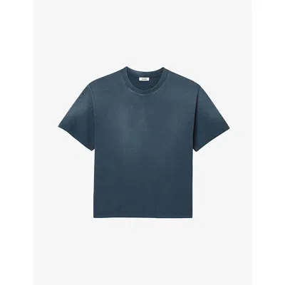 Sandro Mens Midnight Blue Crewneck Relaxed-fit Short-sleeve Cotton T-shirt