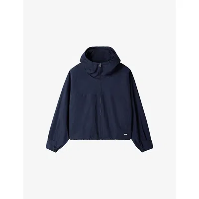 Sandro Mens Midnight Blue Hooded Zip-up Cotton-blend Jacket Xl