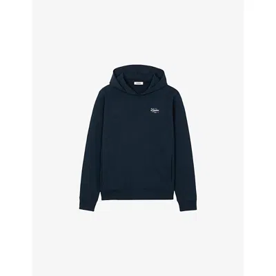 Sandro Mens Midnight Blue Logo-embroidered Relaxed-fit Cotton Hoody