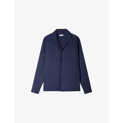 Sandro Mens Midnight Blue Spread-collar Woven Shirt