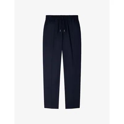 Sandro Mens  Tapered Drawstring-waist Stretch-cotton Blend Trousers In Blue