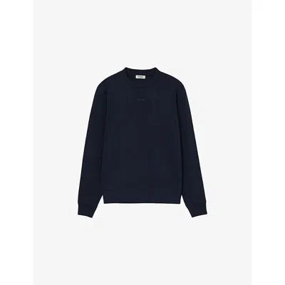 Sandro Mens Midnight Blue Tonal-logo Crewneck Cotton-jersey Sweatshirt