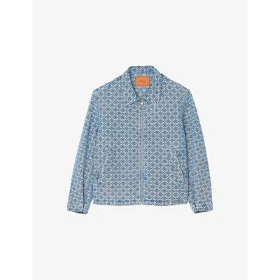 Sandro Mens  Monogram-print Zip-up Denim Jacket In Denim - Jean