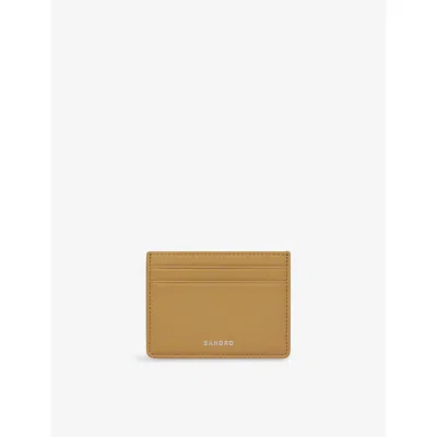 Sandro Mens Natural Logo-embossed Leather Cardholder In Brown